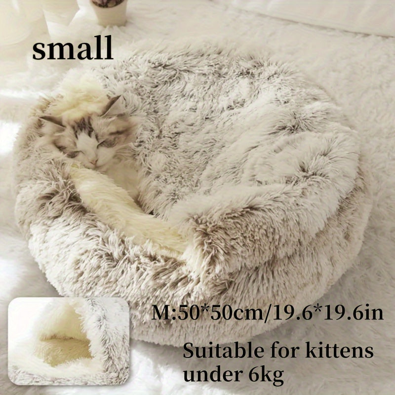 Plush Round Hooded Pet Bed - Warm for Cats & Dogs