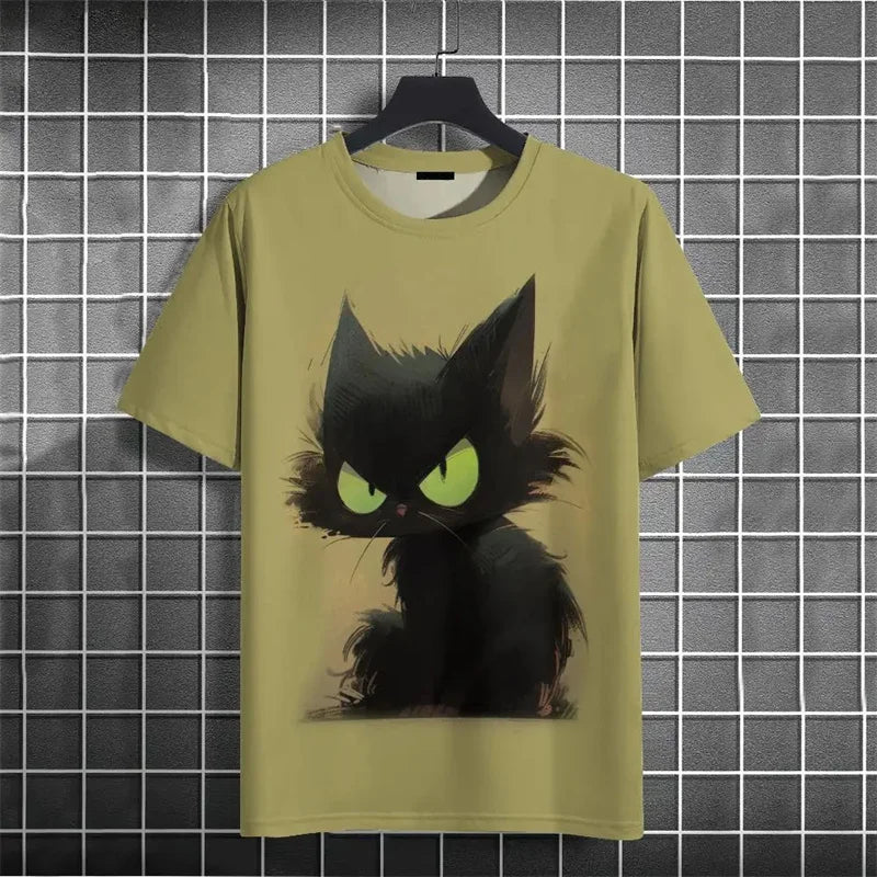 3D Printed Cat T-Shirt for Men - Funny Animal Pattern Summer Tee
