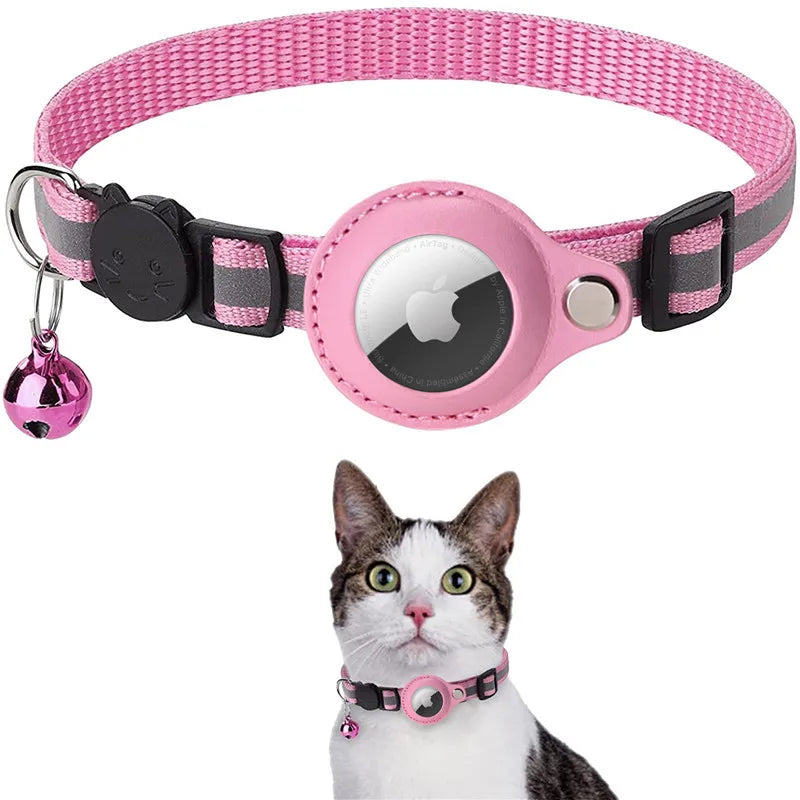 Cat AirTag Holder Collar - Breakaway Reflective Collar with Bell