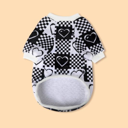 1Pc Spring Summer Pet Short-Sleeve Top Lightweight Breathable Heart & Checkerboard Pattern Shirt Cute Apparel for Cats/Dogs
