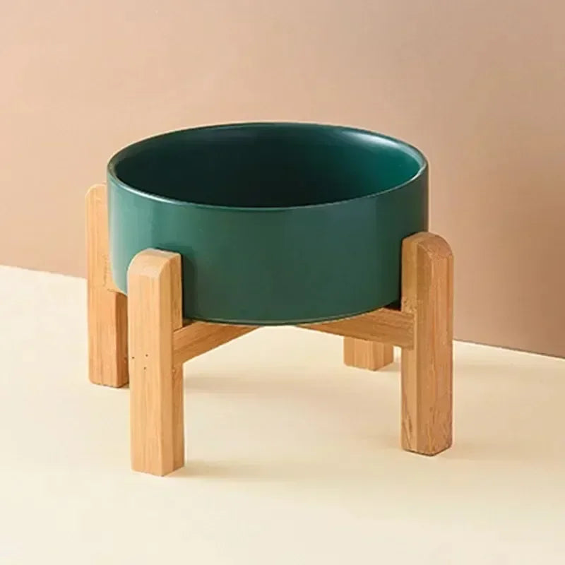 Elevated Dog Bowl - Ceramic with Wooden Stand