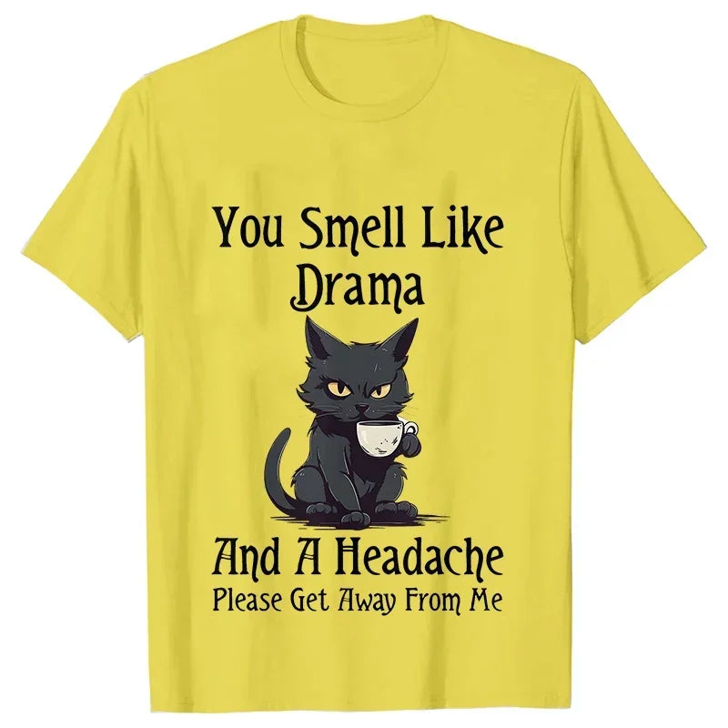 Cat Coffee T-Shirt - You Smell Like Drama Print for Cat Moms