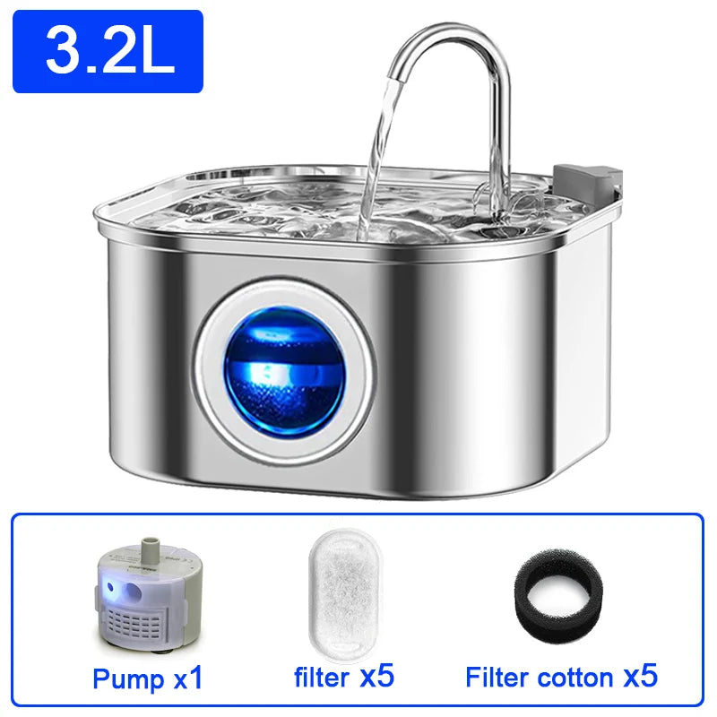 Cat Water Fountain 3.2L - Stainless Steel Automatic Dispenser