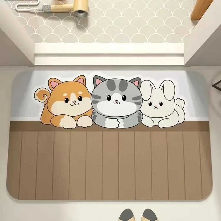 Cartoon Bathroom Soft Diatomaceous Mud Floor Mat, Bathroom Absorbent Foot Mat, Toilet Sink, Bedroom Mat, Carpet