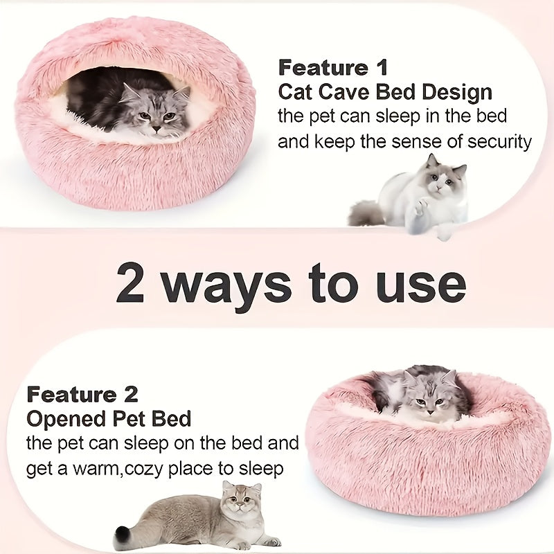 Plush Round Hooded Pet Bed - Warm for Cats & Dogs