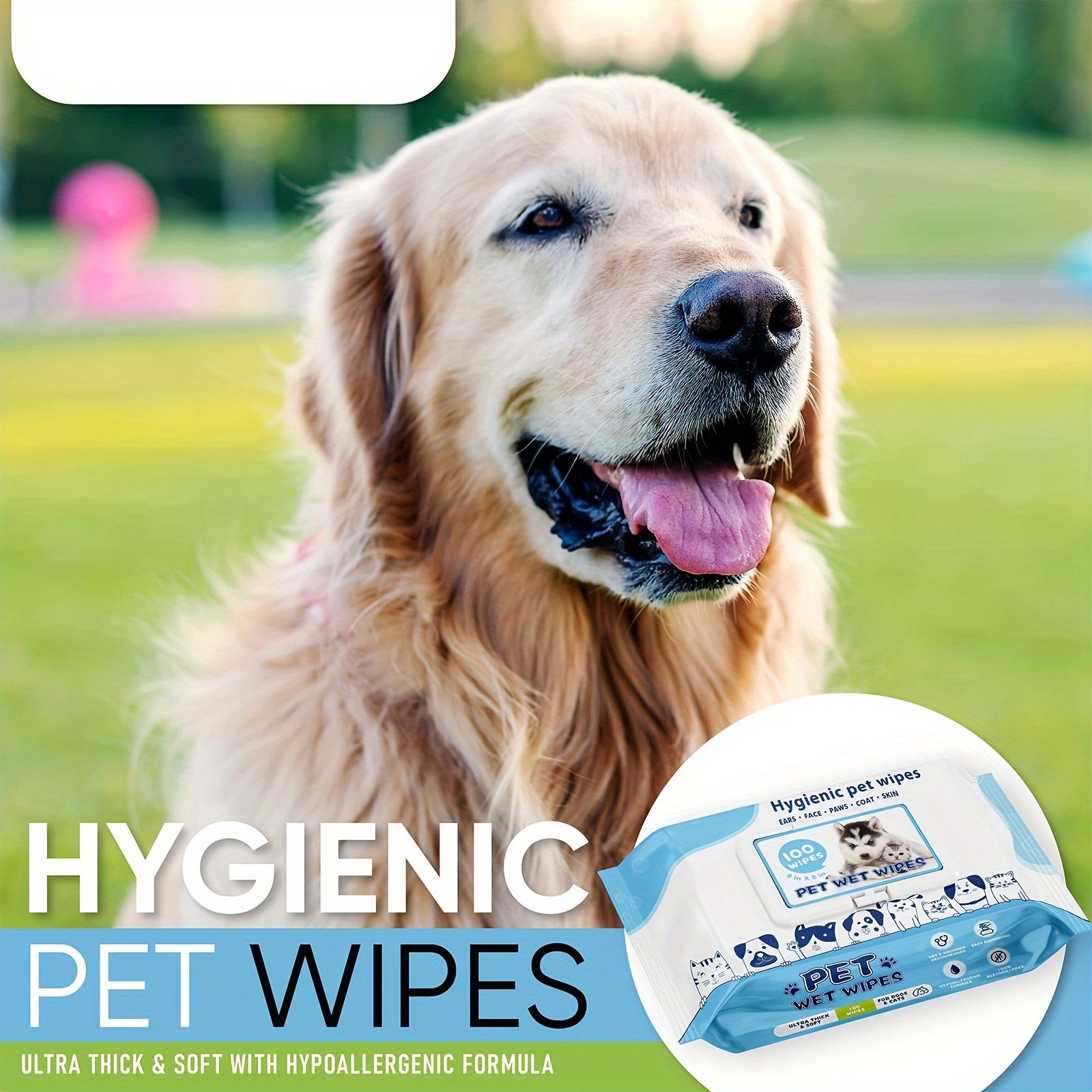 Thick and soft pet cleaning wipes in blue packaging