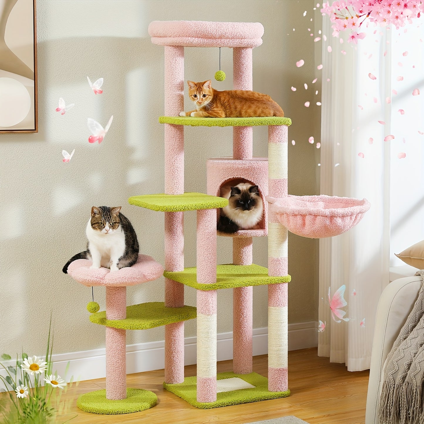 Cactus Cat Tree 59" - Multi-Level Tower for Large Cats