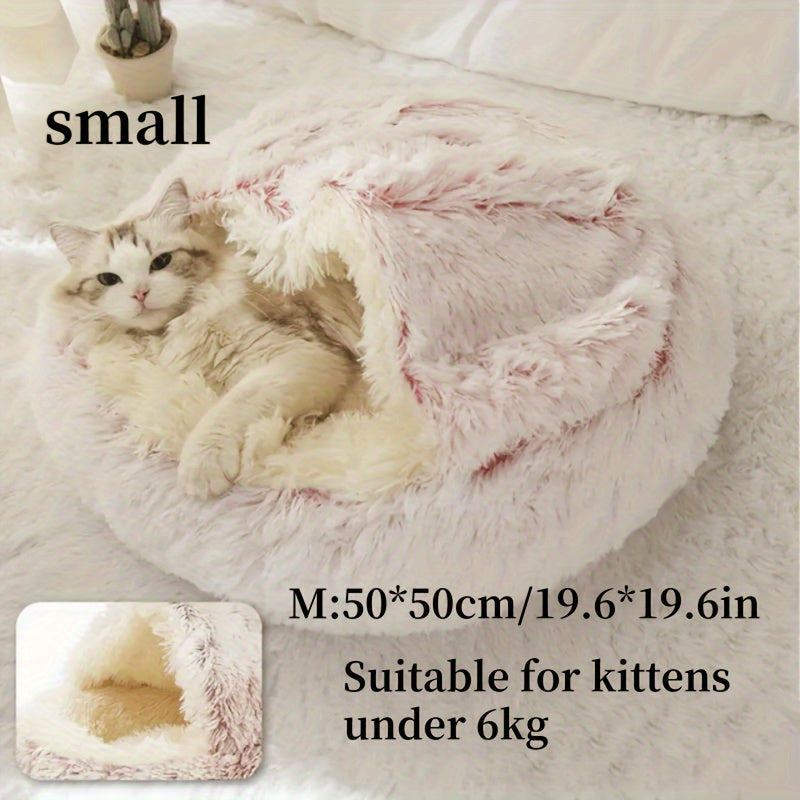 Plush Round Hooded Pet Bed - Warm for Cats & Dogs