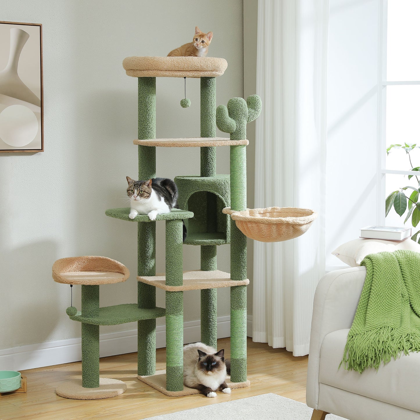Cactus Cat Tree 59" - Multi-Level Tower for Large Cats