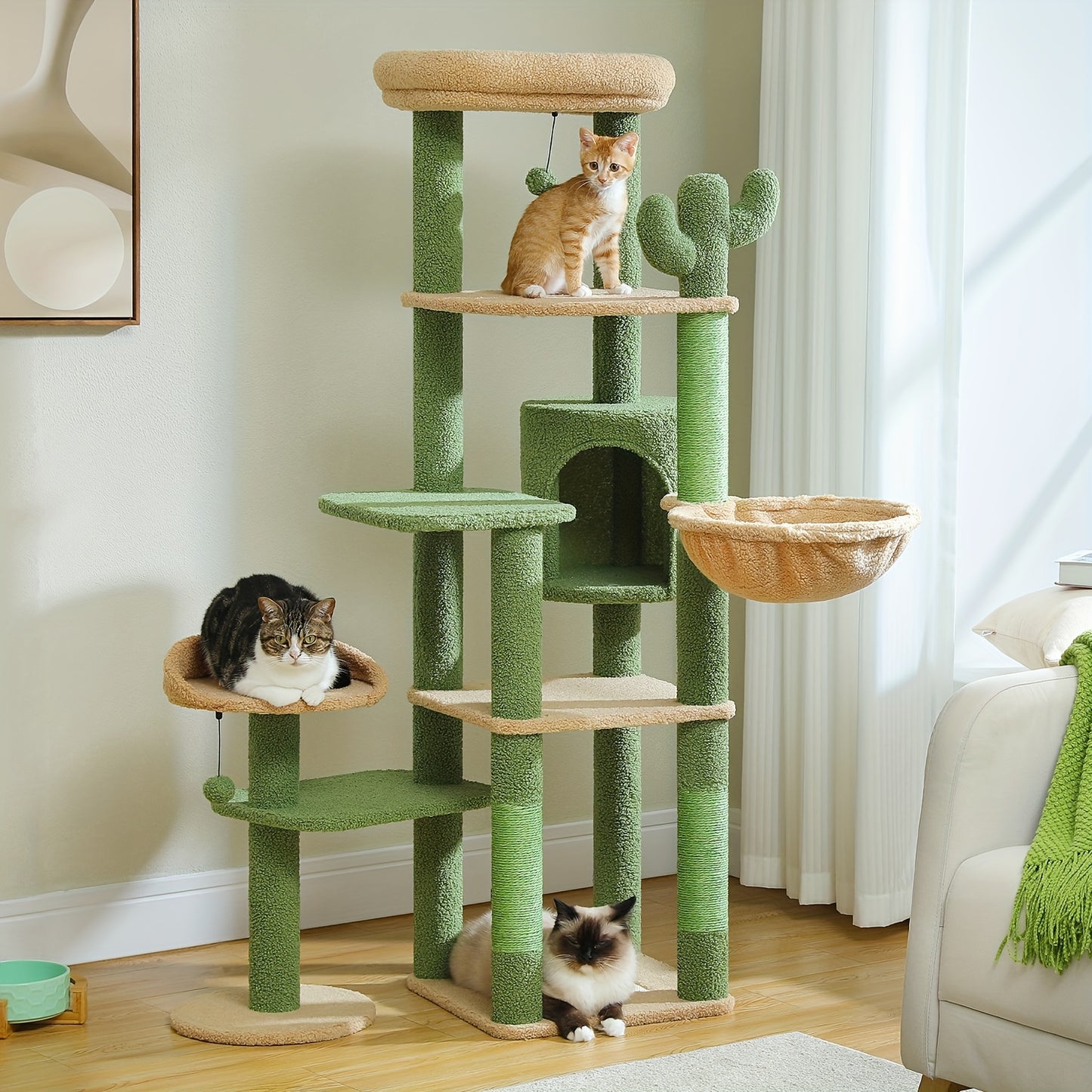 59" Cactus Cat Tree - Multi-Level Tower for Large Cats