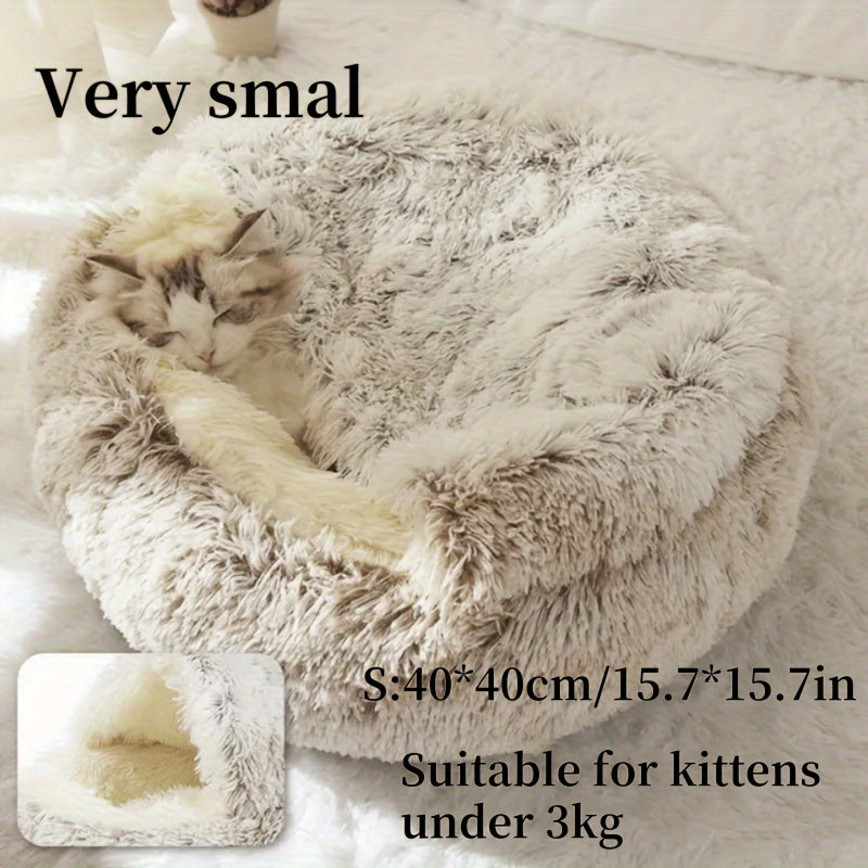 Plush Round Hooded Pet Bed - Warm for Cats & Dogs