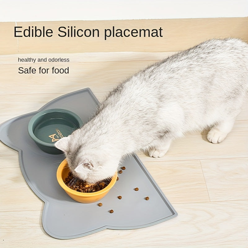 Non-slip waterproof cat and dog food mat with raised edges

