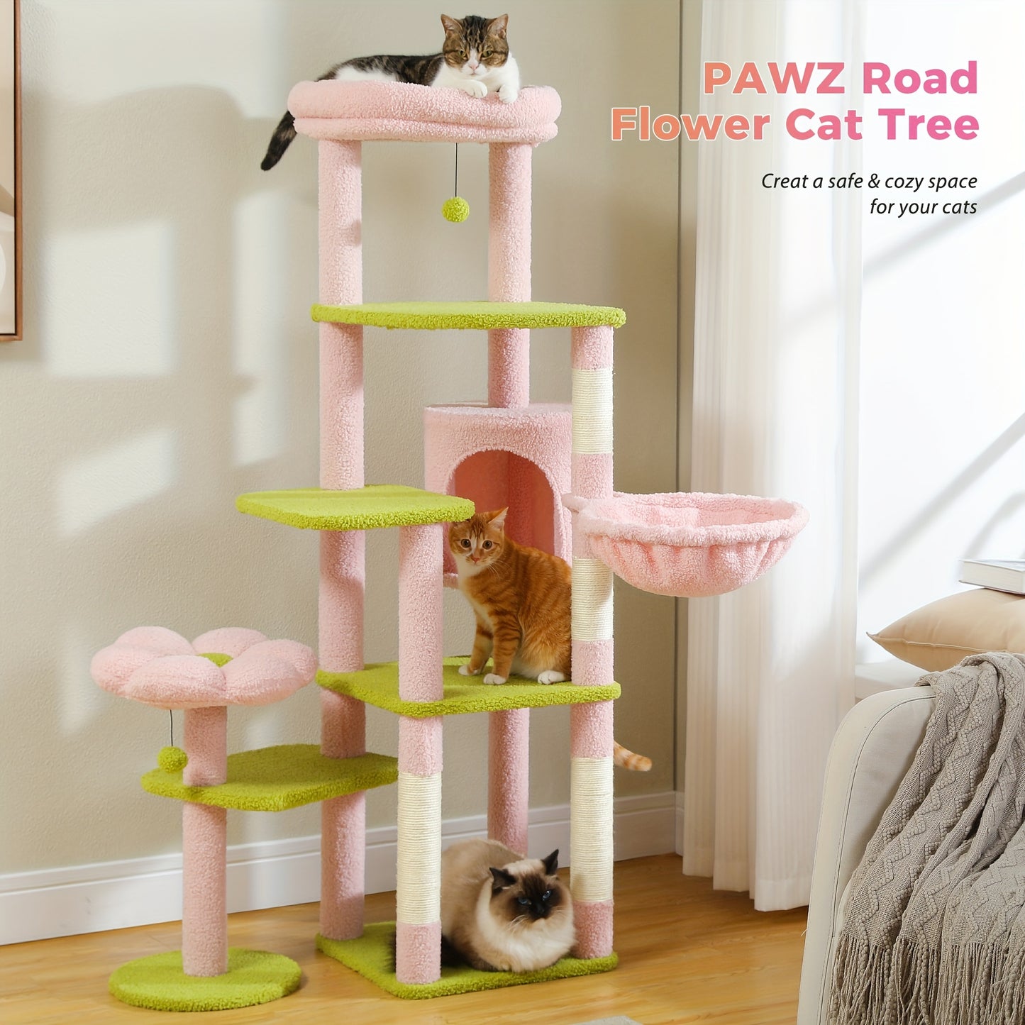 Cactus Cat Tree 59" - Multi-Level Tower for Large Cats