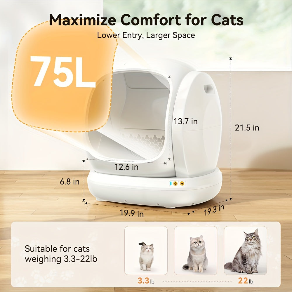 Self-cleaning litter box with smart app connectivity and mat included