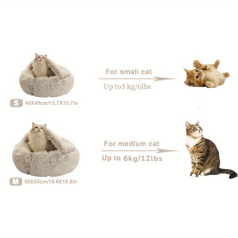 Plush Round Hooded Pet Bed - Warm for Cats & Dogs