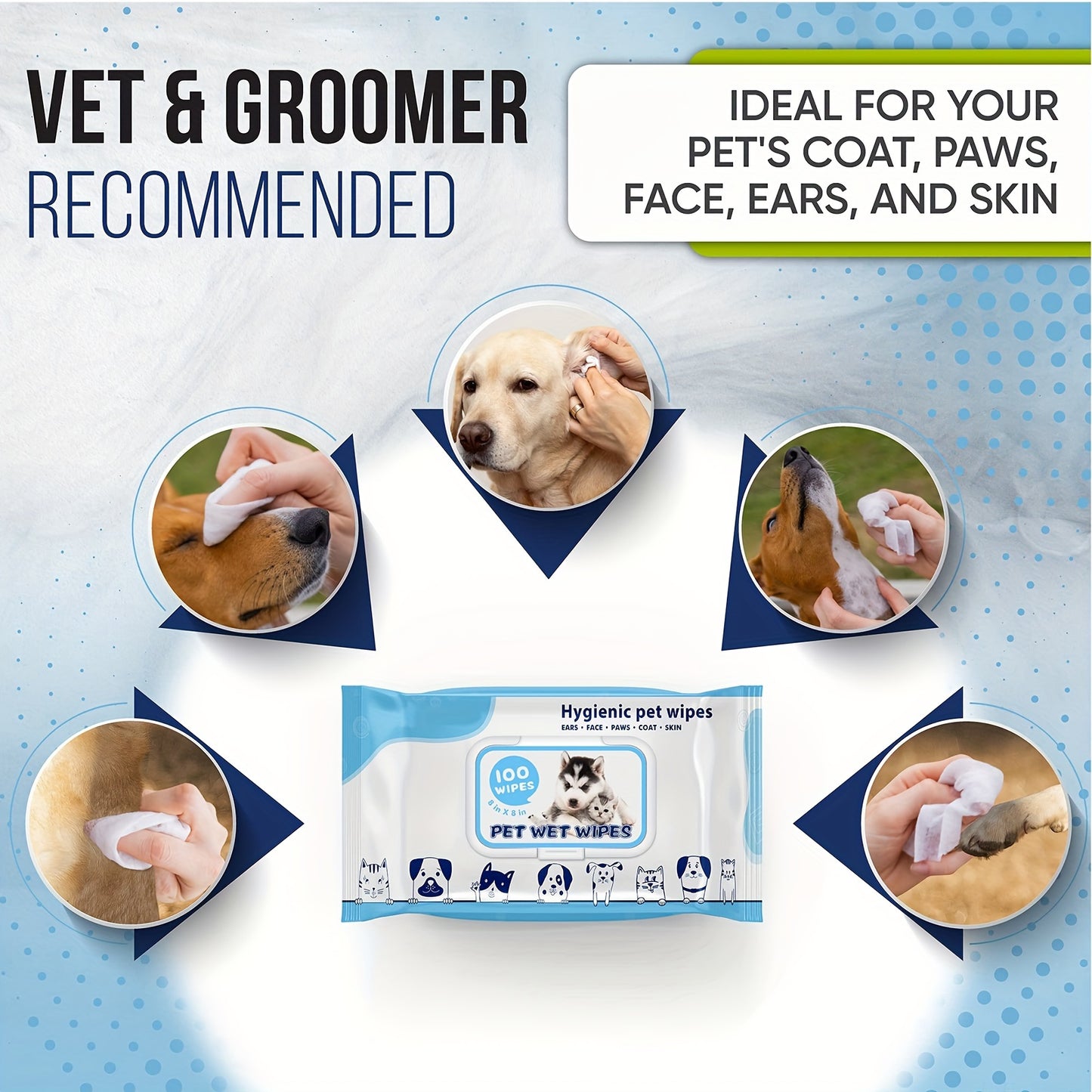 Pet Wipes 100pcs - Hypoallergenic Dog & Cat Wipes