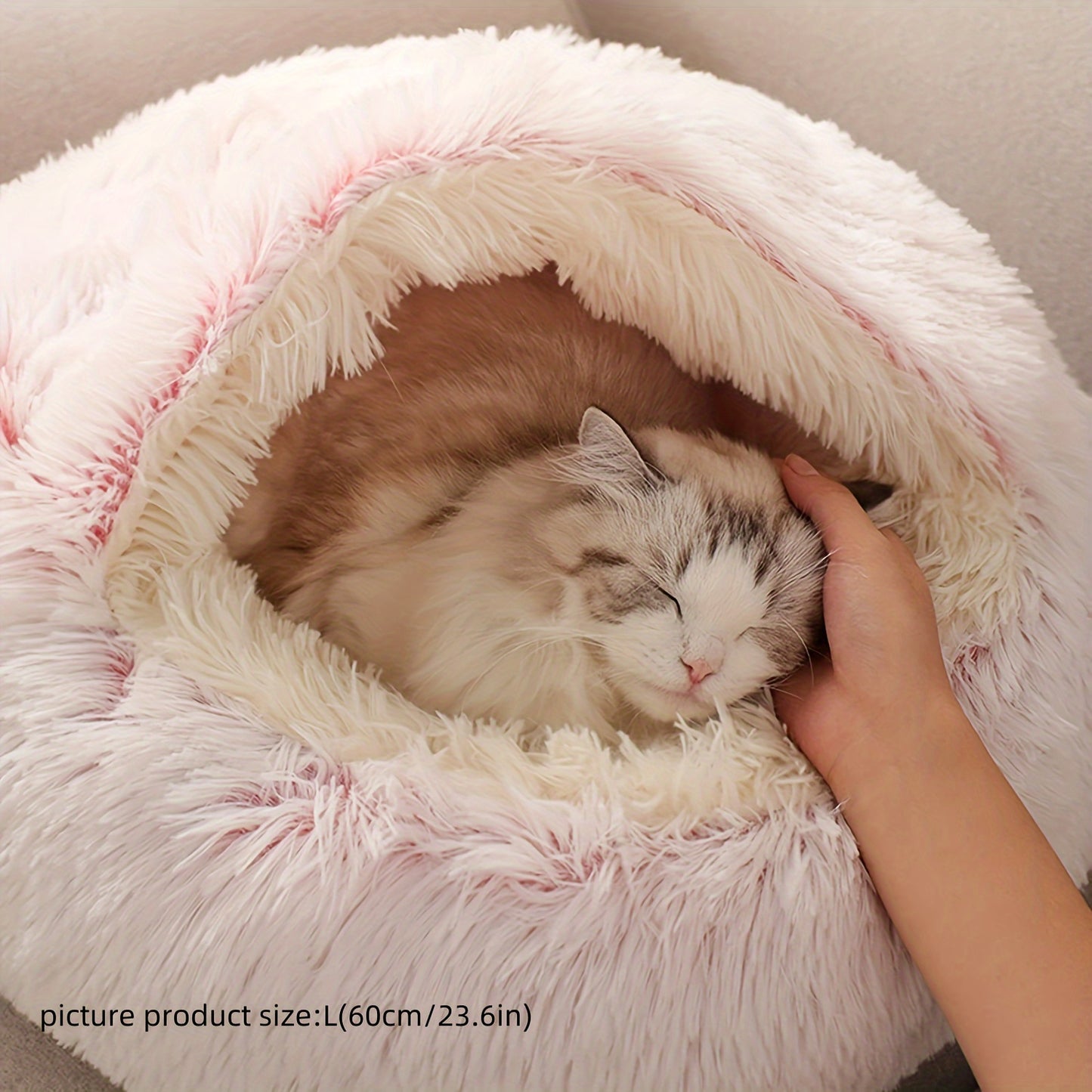 Plush Round Hooded Pet Bed - Warm for Cats & Dogs
