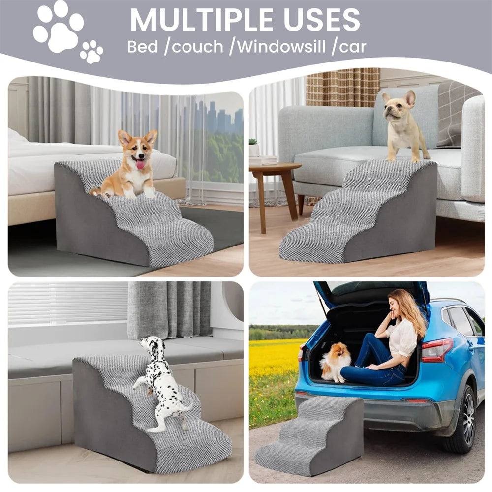 Pet Stairs 3 Steps - Anti-Slip Ramp for Small Dogs & Cats