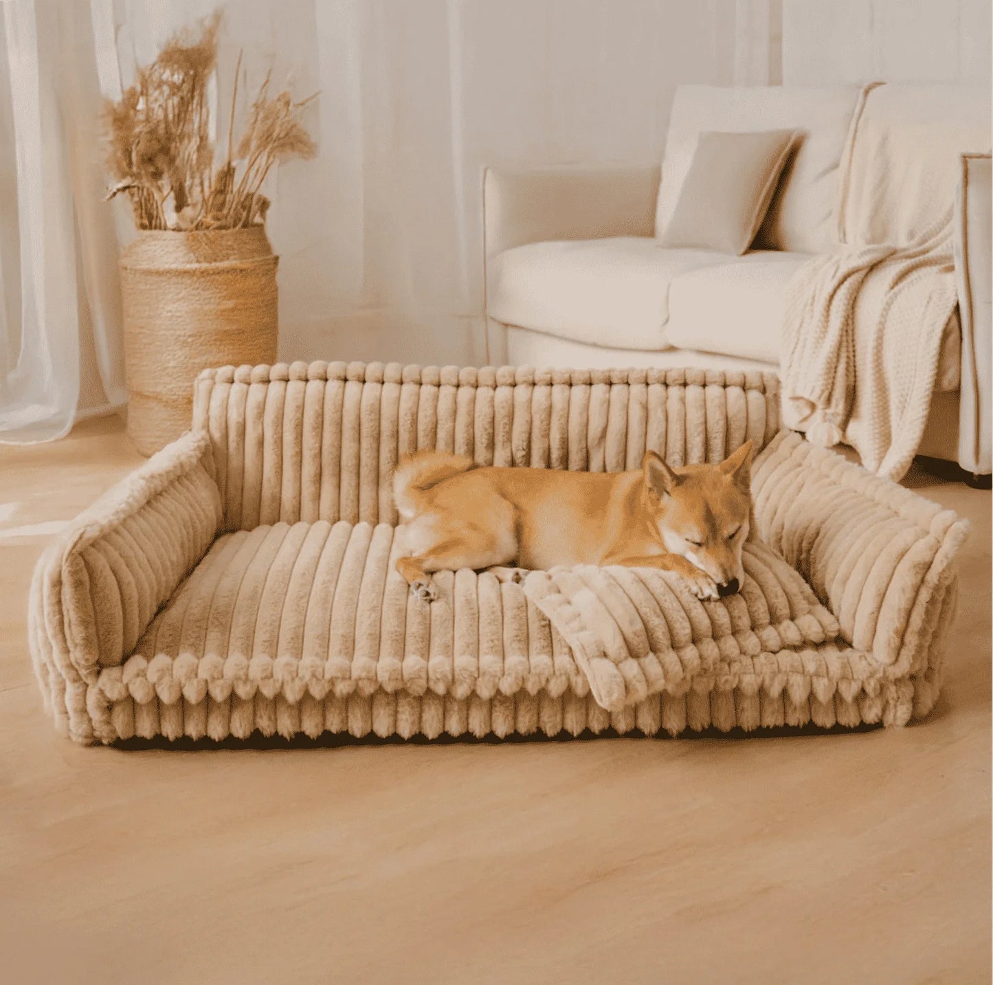 Pet Bed - Striped Velvet Plush House