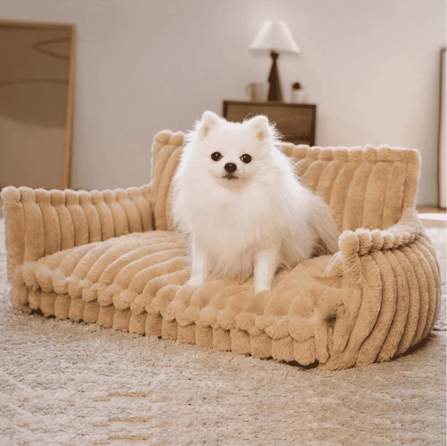 Pet Bed - Striped Velvet Plush House