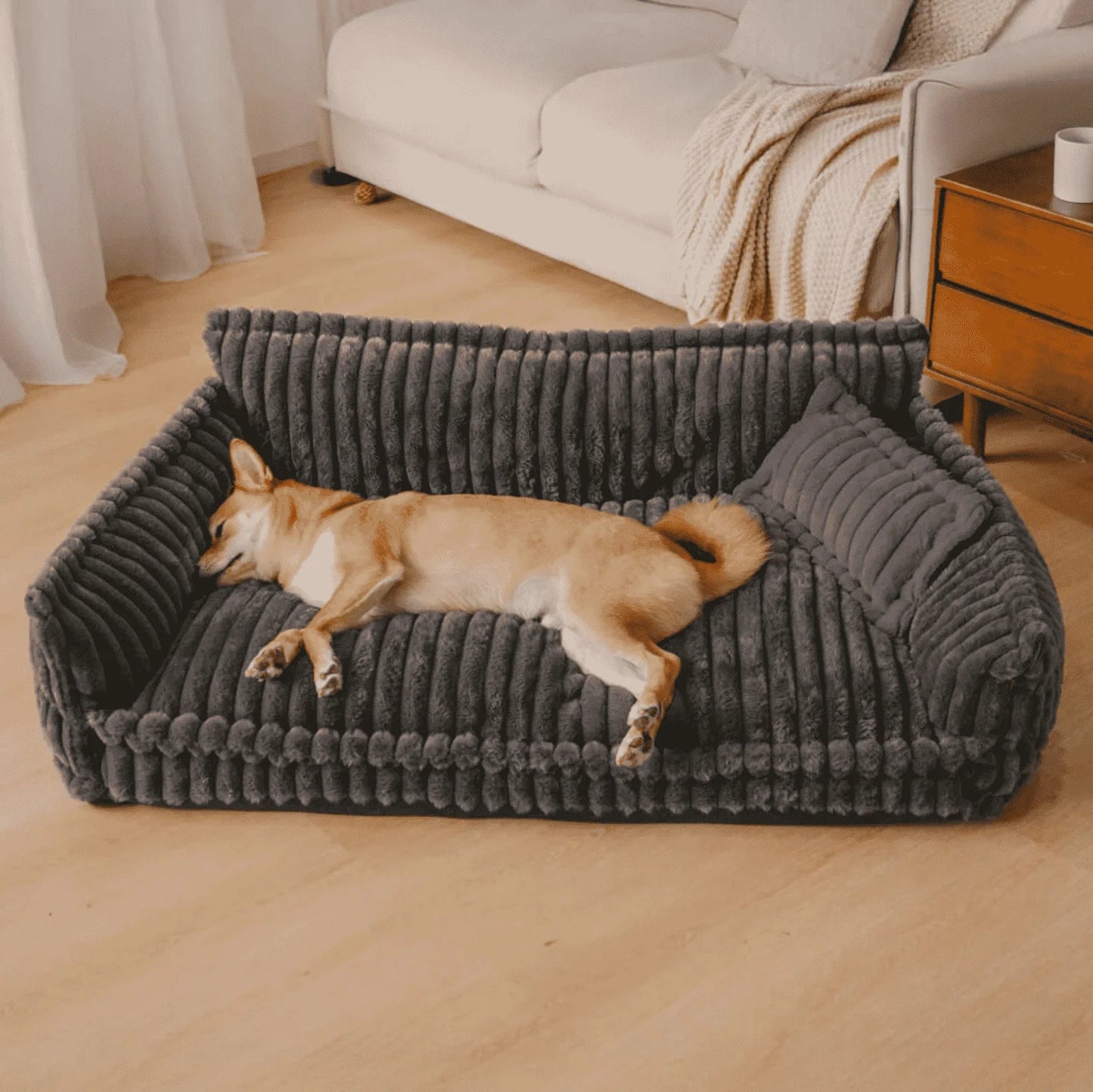 Pet Bed - Striped Velvet Plush House