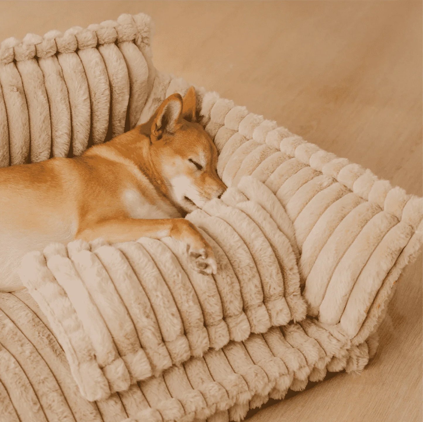 Pet Bed - Striped Velvet Plush House