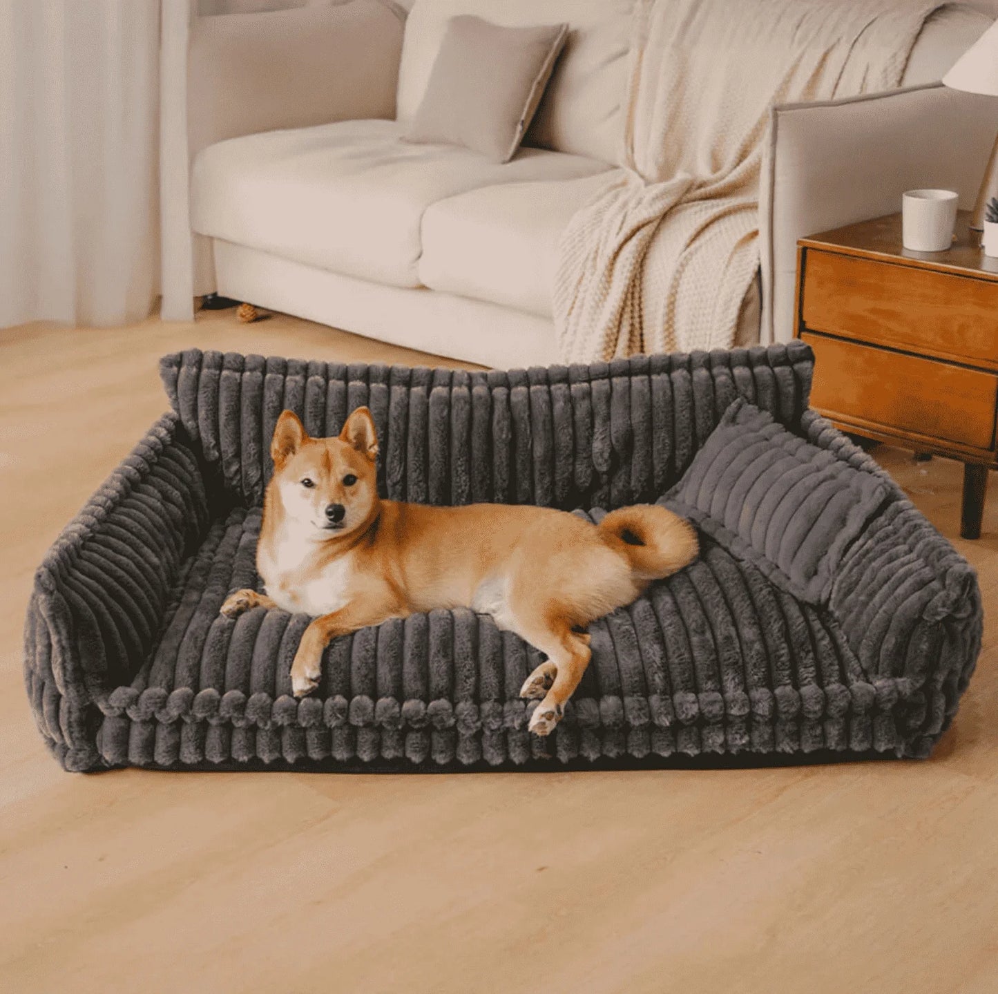 Pet Bed - Striped Velvet Plush House