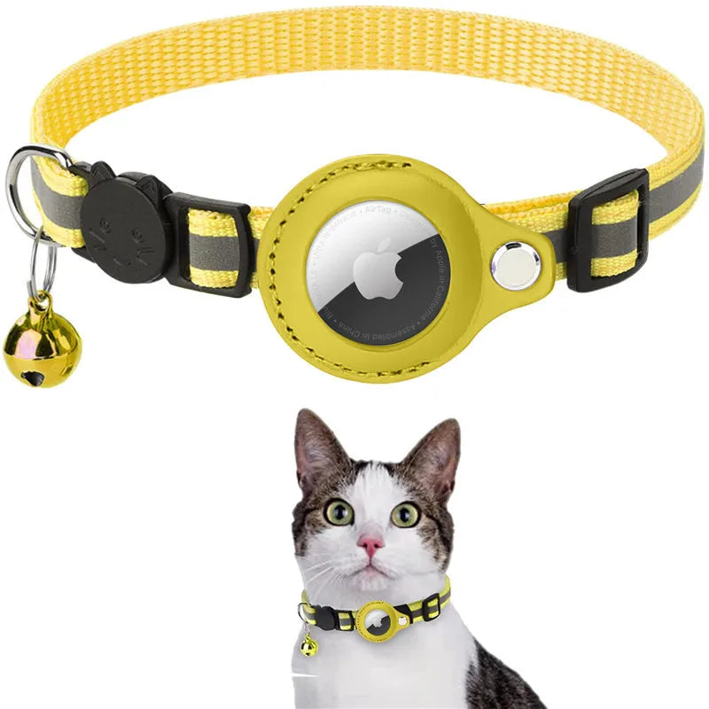 Cat AirTag Holder Collar - Breakaway Reflective Collar with Bell