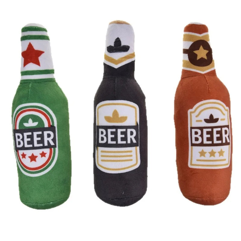 Beer Bottle Plush Dog Toy - Squeaky Bite-Resistant Chew Toy