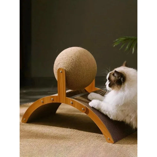 2 In 1 Cat Scratching Ball Wooden Cat Scratcher Sisal Scratch Board Wear-Resistant Grinding Paw Toy Solid Wood Scraper for Cats