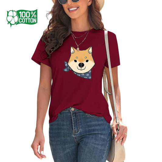 Shiba Inu print hip hop fashion t-shirt for women
