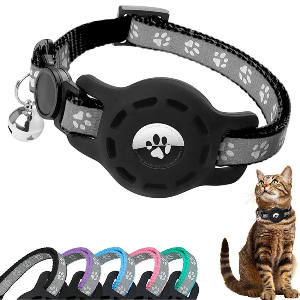 AirTag cat collar with bells and safety buckle for anti-lost tracking
