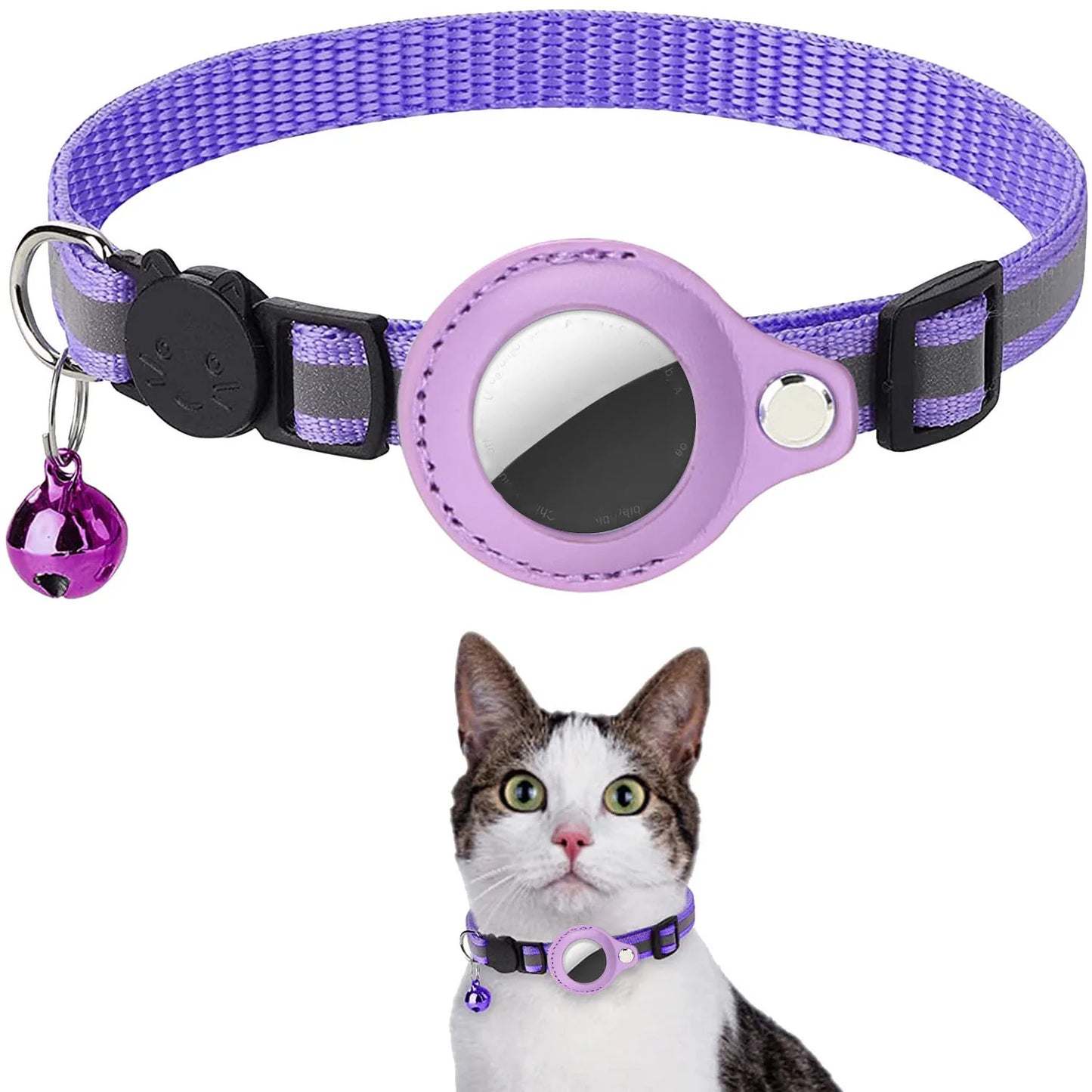 Cat AirTag Holder Collar - Breakaway Reflective Collar with Bell