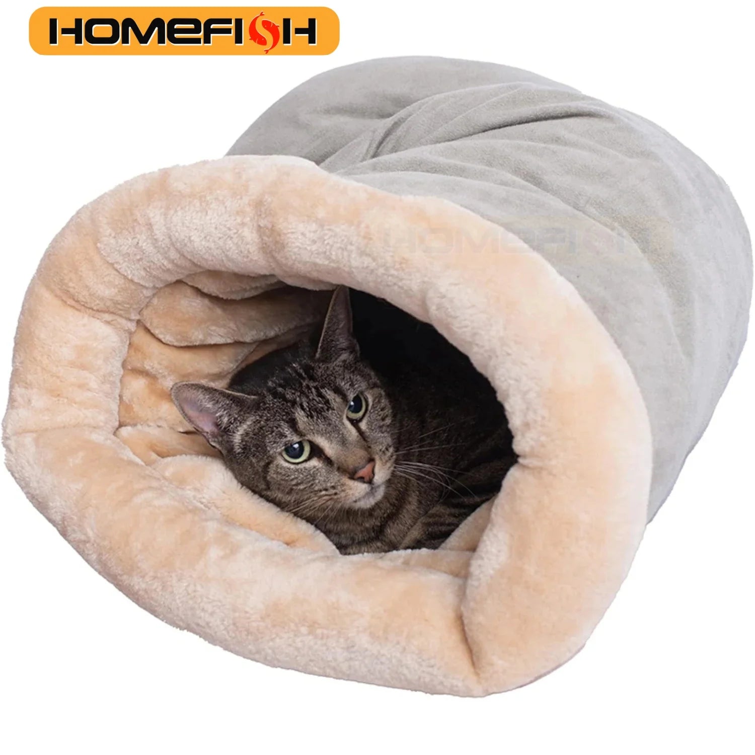 Soft plush pet bed with hood for cats and small dogs
