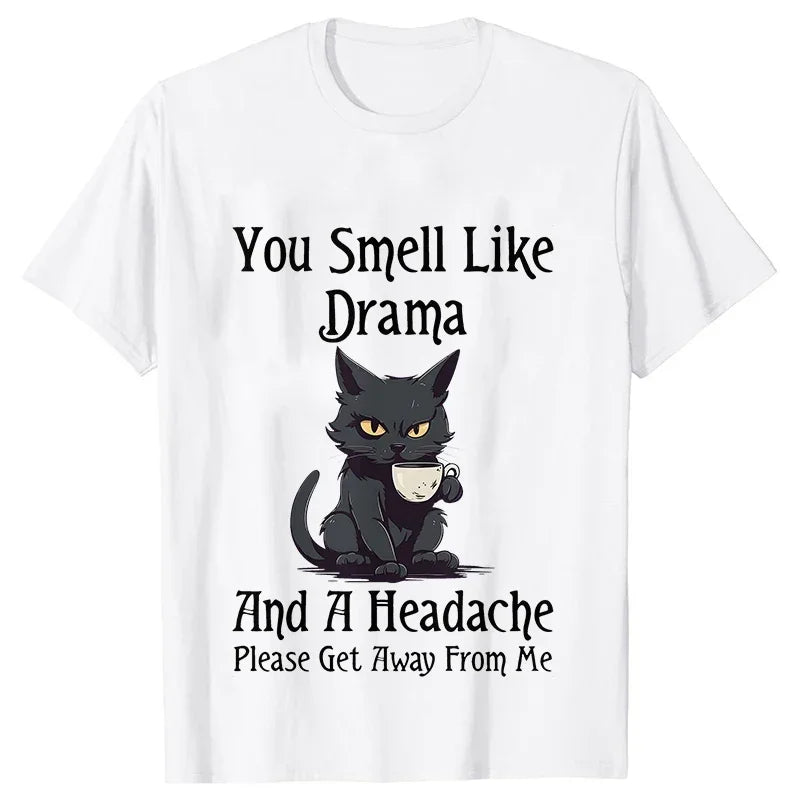 Cat Coffee T-Shirt - You Smell Like Drama Print for Cat Moms