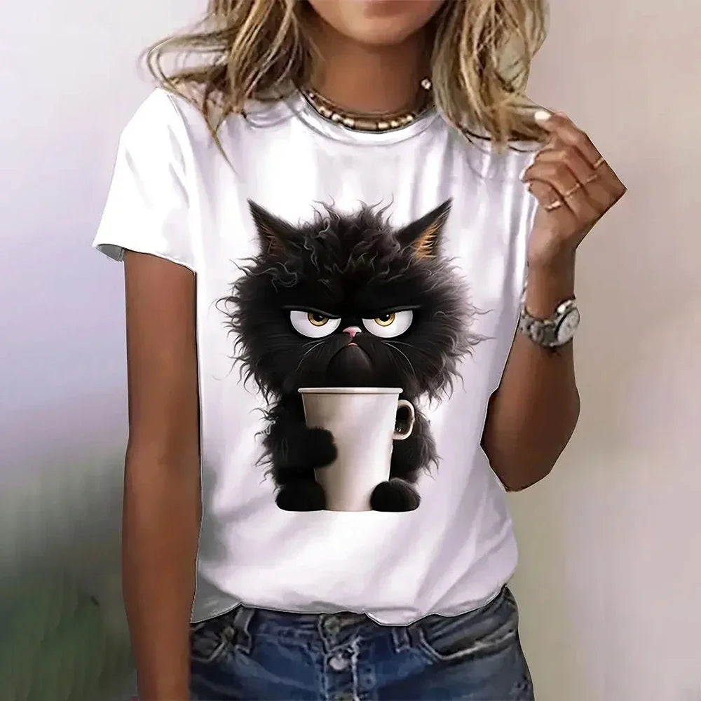 3D cat print kawaii Harajuku style t-shirt for women
