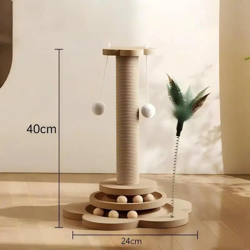 Wooden cat turntable toy interactive sisal scratching board with balls
