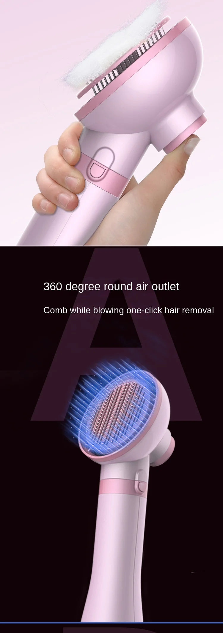 Pet Grooming Dryer Brush - 2-in-1 Quiet Tool