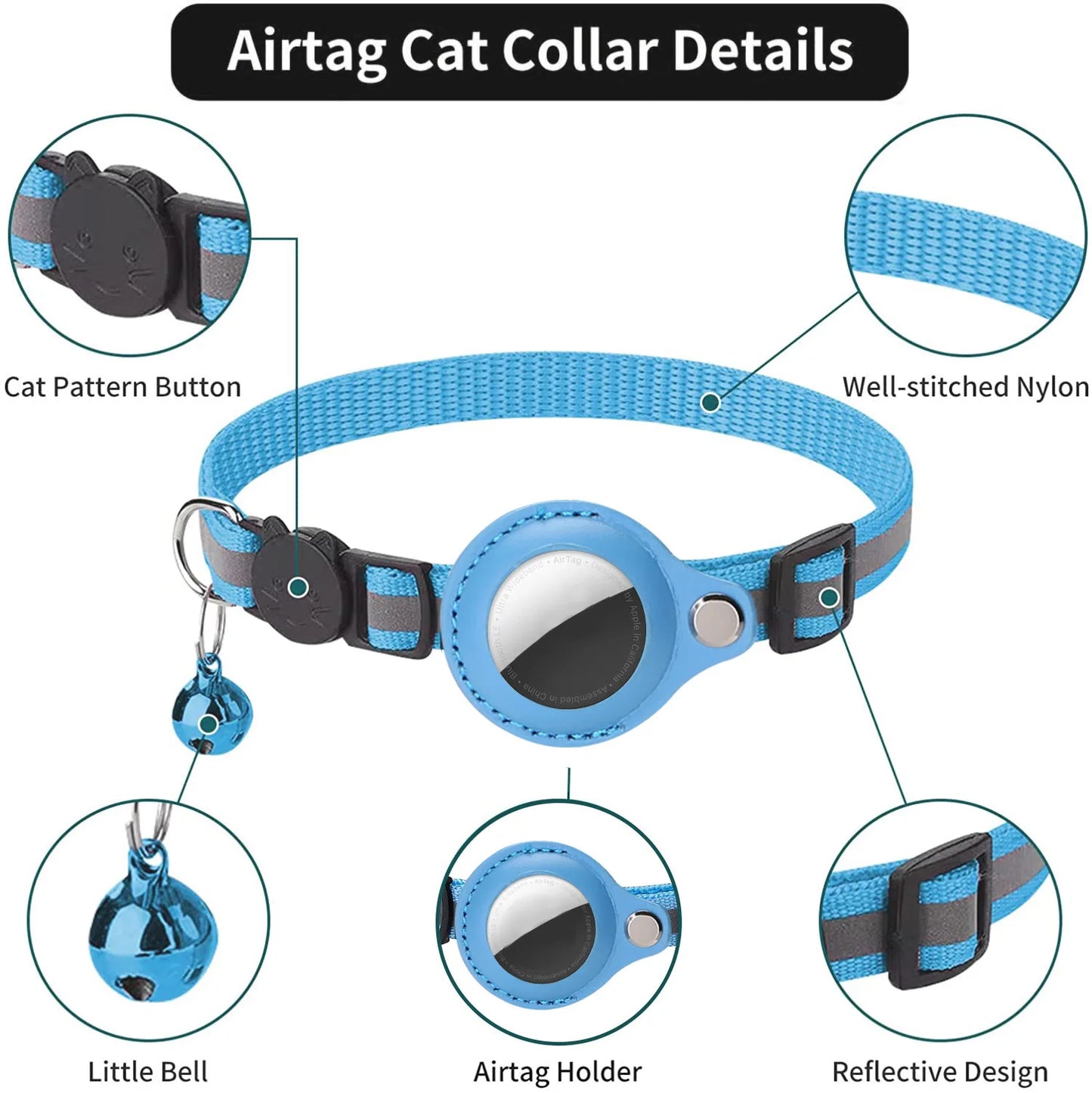 Cat AirTag Holder Collar - Breakaway Reflective Collar with Bell