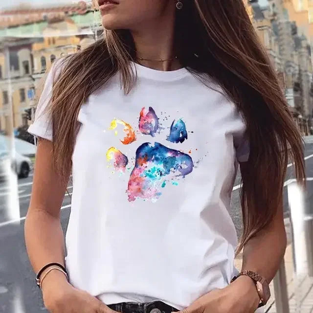Dog Paw Print Women's T-Shirt - 90s Style Graphic Tee