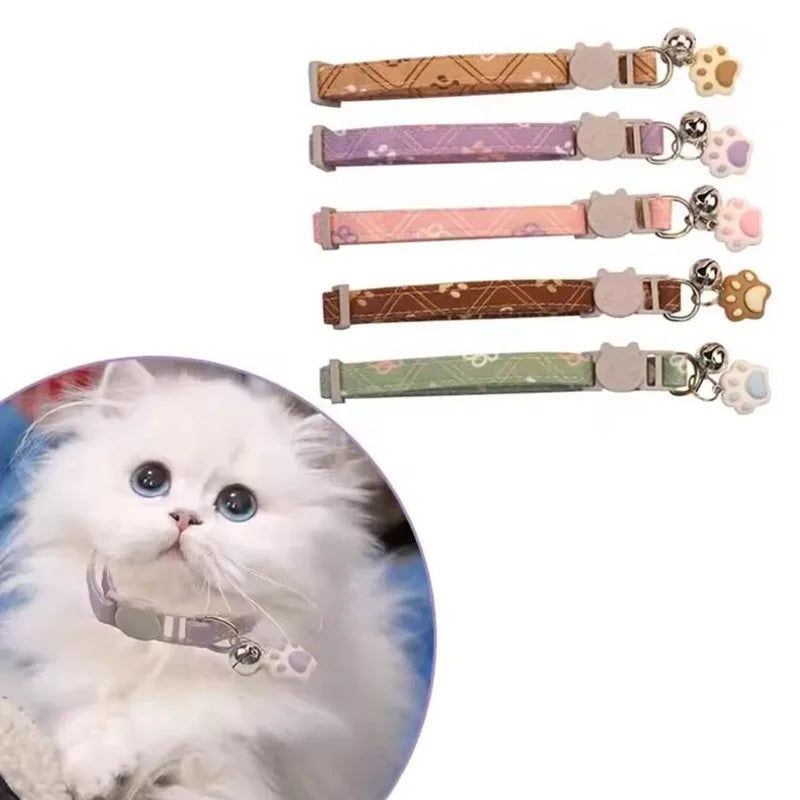 Cat Collar with Bell - Cartoon Footprint Adjustable Safety Collar