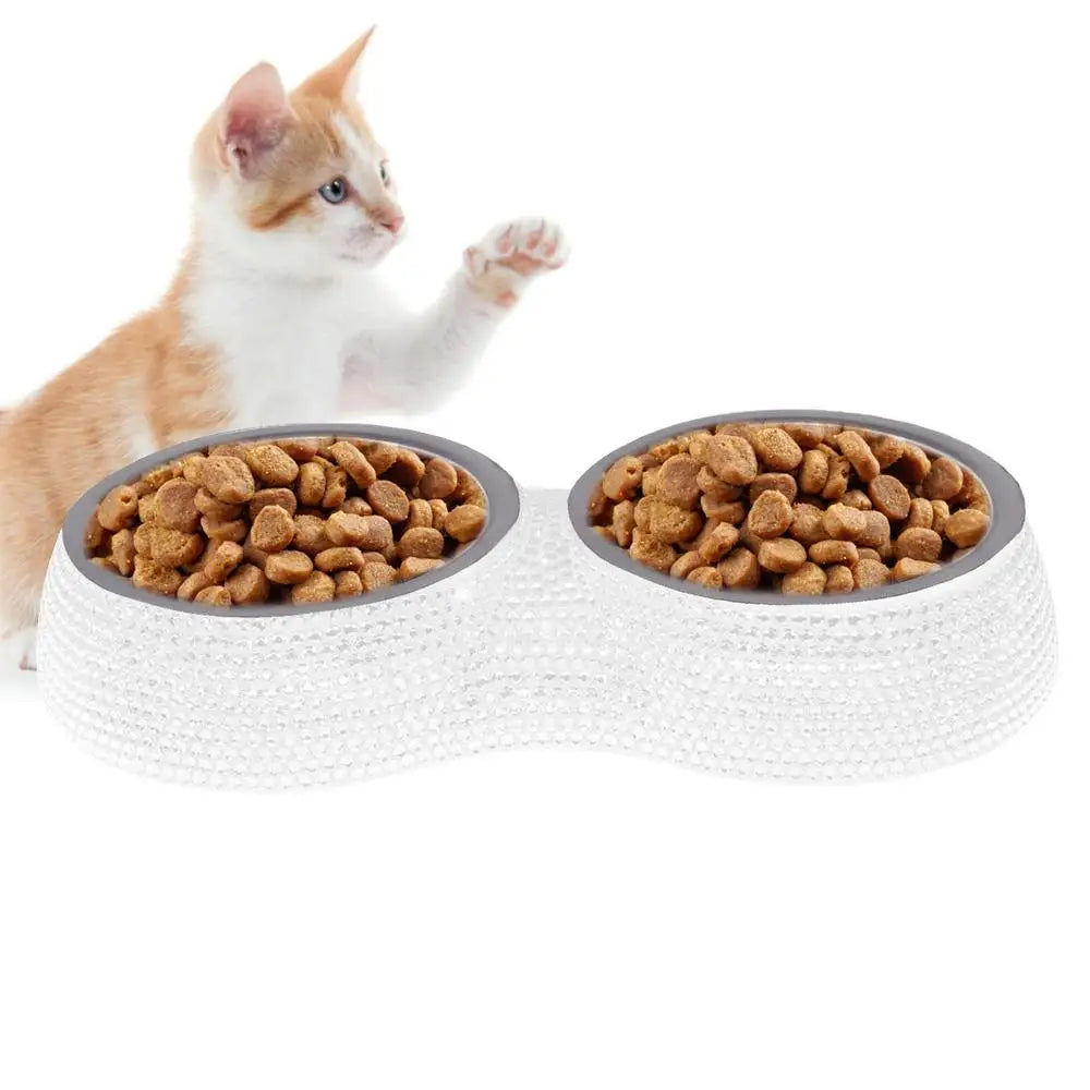 Pet Bowl Set - Double Rhinestone Feeder