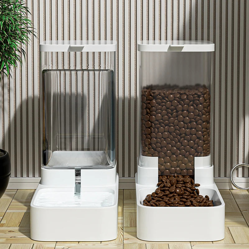 Dual feeding station for puppy and kitten with gravity dispensers