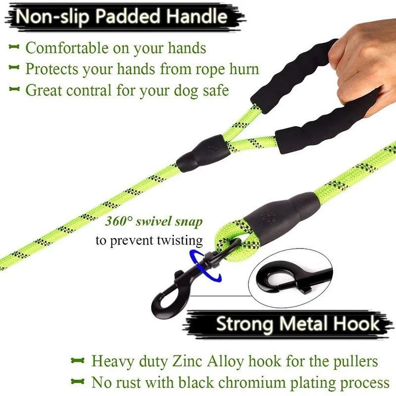 Reflective Dog Leash 2M - Padded Handle for Night Walking