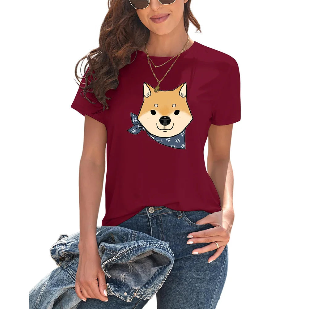 Shiba Inu Print Women's T-Shirt - Hip Hop Fashion Tee
