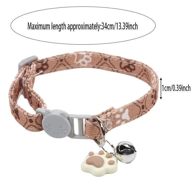 Cat Collar with Bell - Cartoon Footprint Adjustable Safety Collar