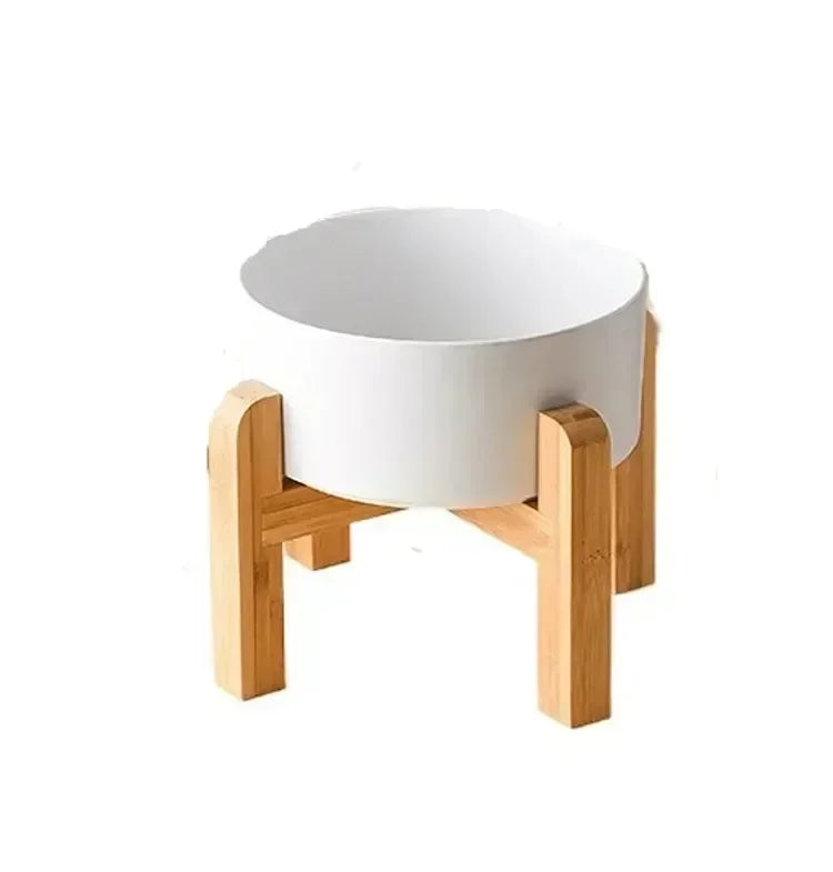 Elevated Dog Bowl - Ceramic with Wooden Stand