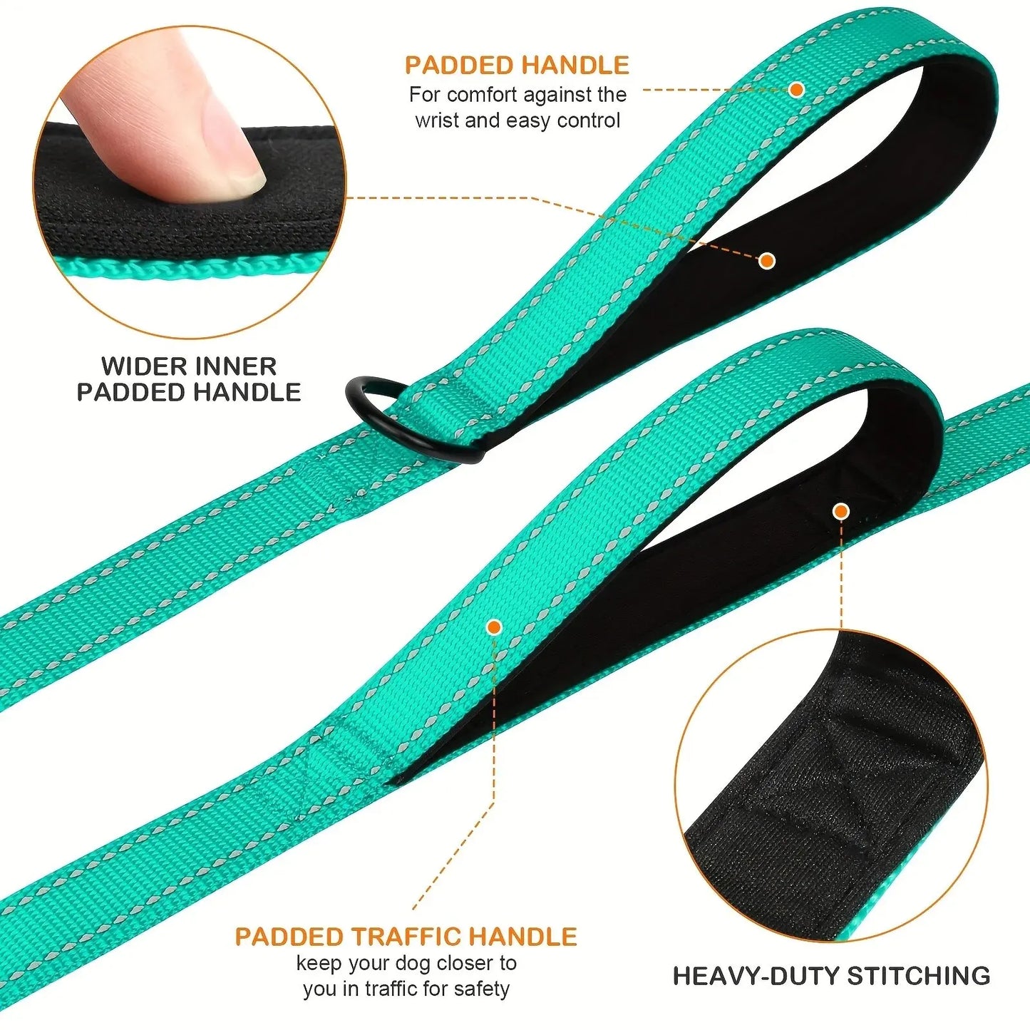 Double Handle Reflective Dog Leash - Heavy Duty for Large Dogs