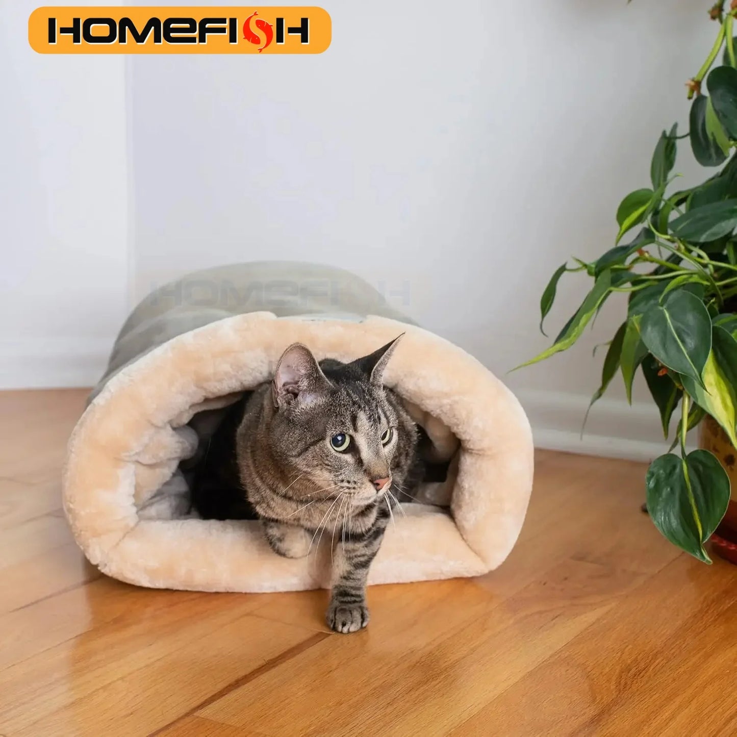 Brown cozy enclosed cat sleeping bag for autumn and winter warmth
