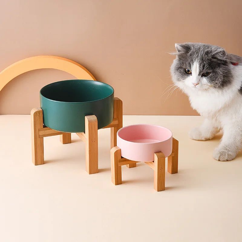 Elevated Dog Bowl - Ceramic with Wooden Stand